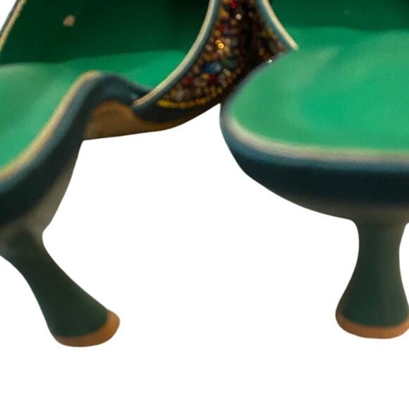 Green Beaded Slide Heels Women's Size 7 Approx Pointed Toe Mule - Picture 5 of 8